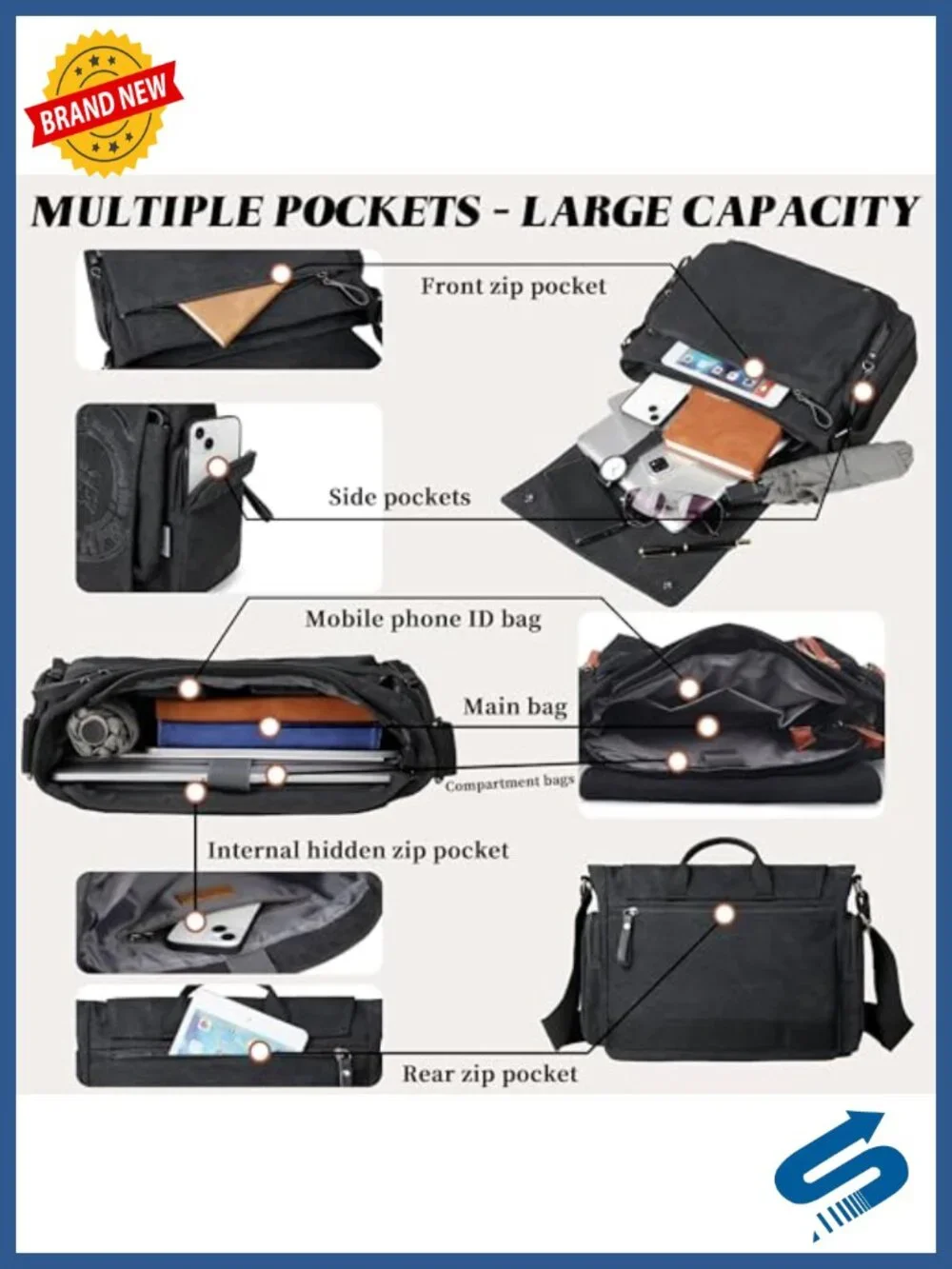 Canvas Messenger Bag Laptop Bag Travel Shoulder Bag Satchel